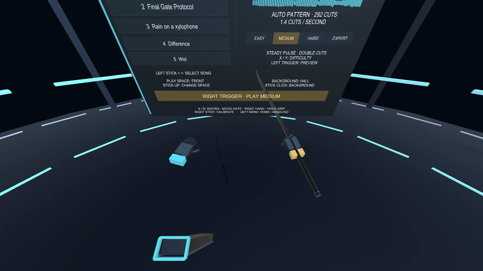 Edge Alignment showing controller hands and the sword held in the right hand.